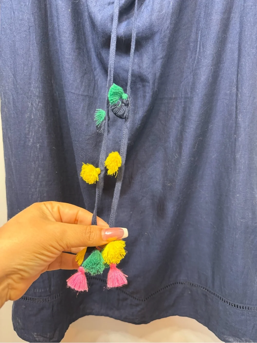 J. Crew Navy Swim Cover-Up with Multicolor Tassels